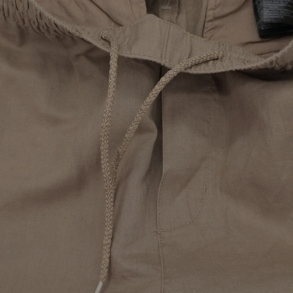 NEW H&M LOGG Womens Size S Khaki Tan Linen Cotton Blend Elastic Waist Pants